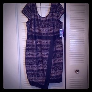 Black lace/nude underlay plus size cocktail dress